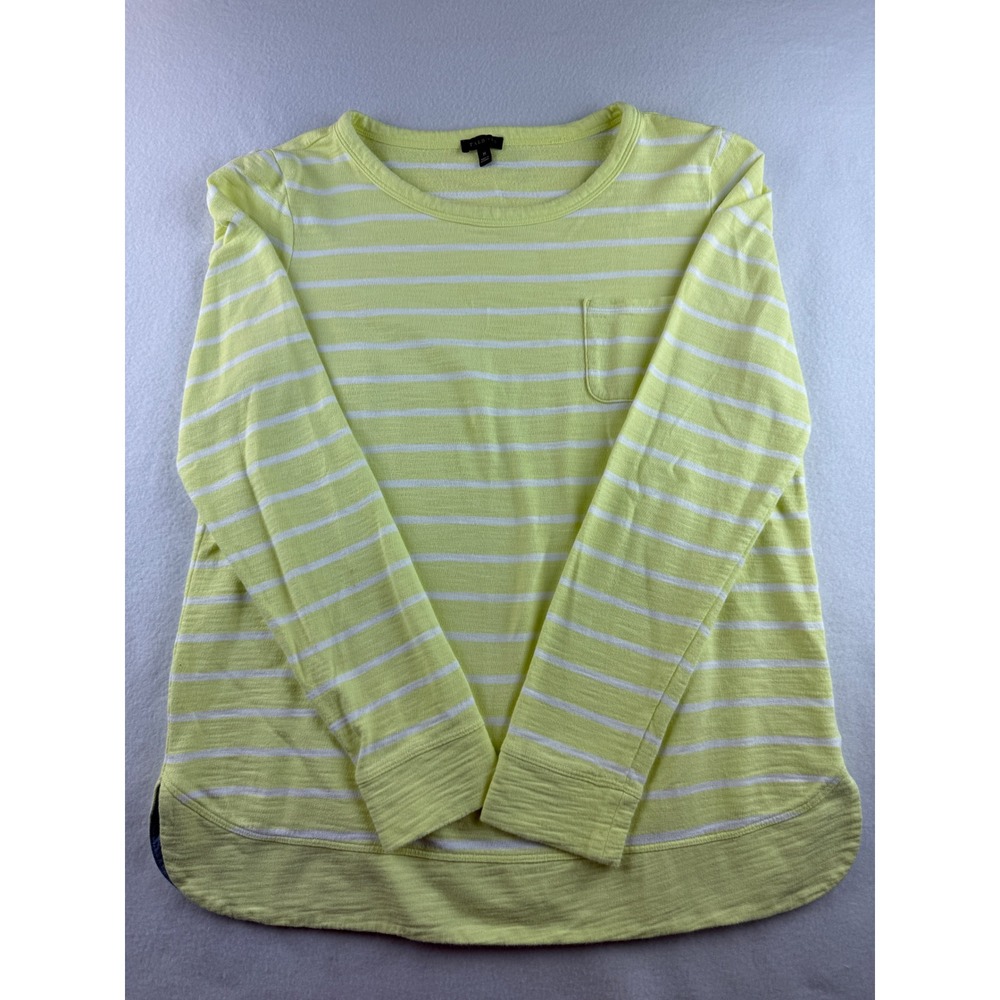 Talbots Women's Yellow White Striped Long Sleeve Pocket Top Size M